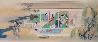 Musical soiree during a moonlit evening in June, illustration from Kokka magazine, published in 1905-6 by Miyagawa Chōshun